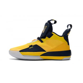 Air Jordan 33 Michigan PE Yellow Navy Blue Shoes